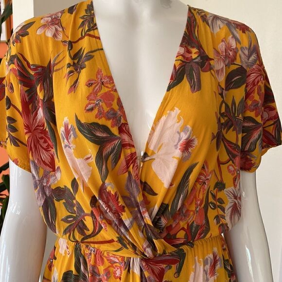 & Other Stories Golden Yellow Floral Faux Wrap Mini Dress Size 4 - Picture 4 of 14